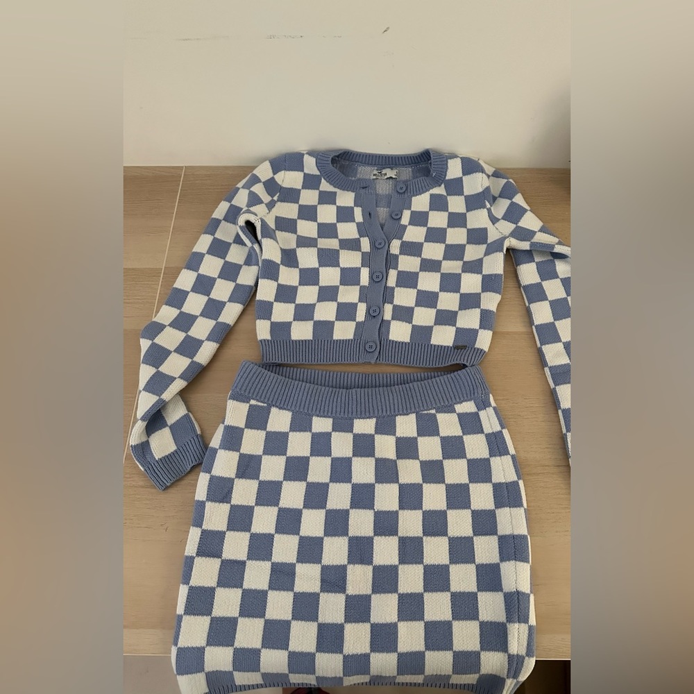 Hollister Co. Blue and White Checkered sweater set. Size M.